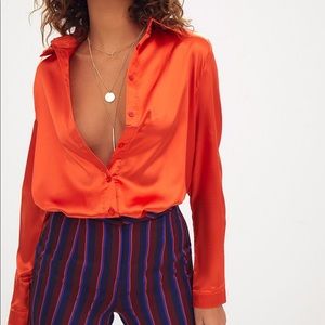 Orange Satin Button up